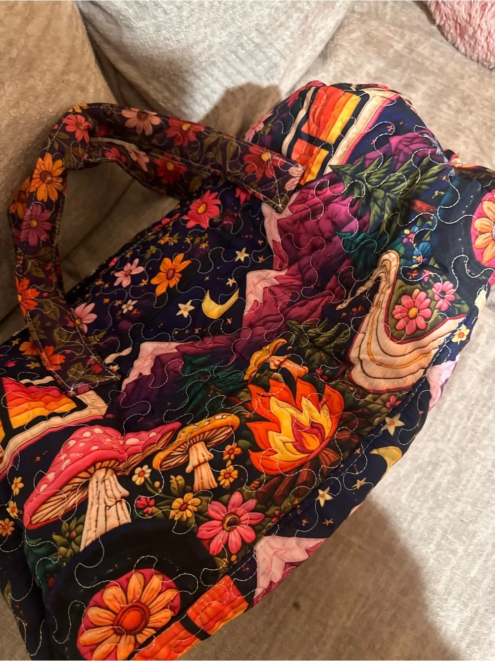 Quilted Floral Peace Van Mini Tote - Multicolor